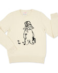 Adult ivory knit sweater with a Paddington bear design