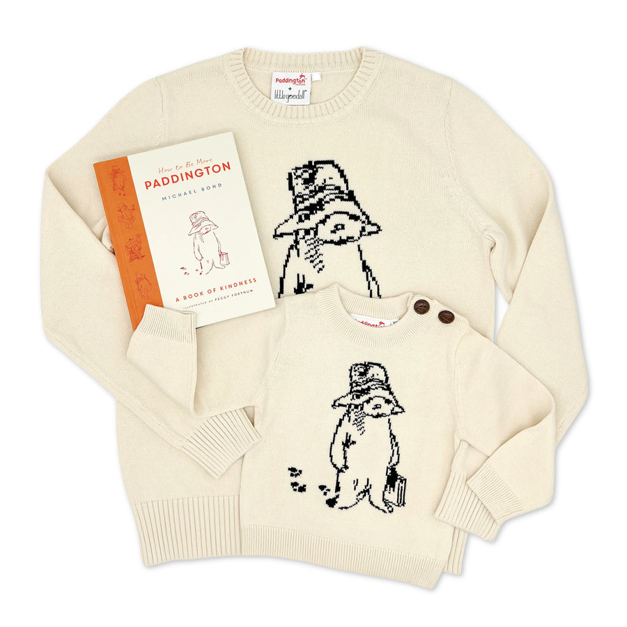 Ivory sweater for adults/kids with  Paddington Bear on the front and back