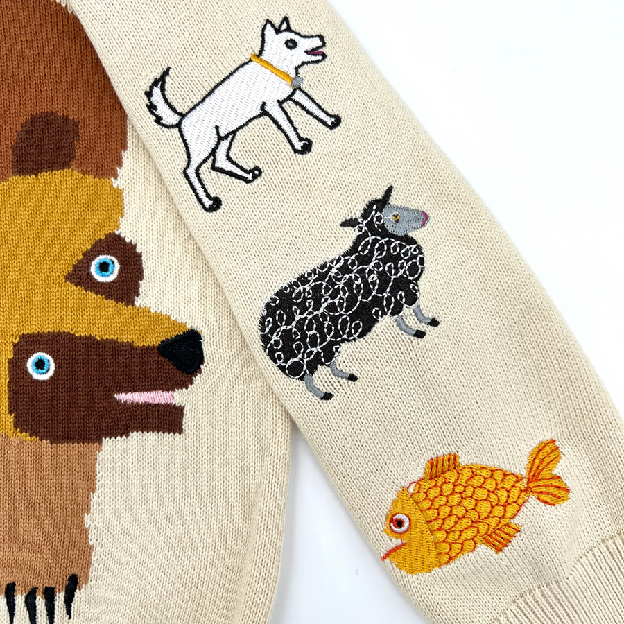 right detailed shot of a cozy knit sweater with a playful designs