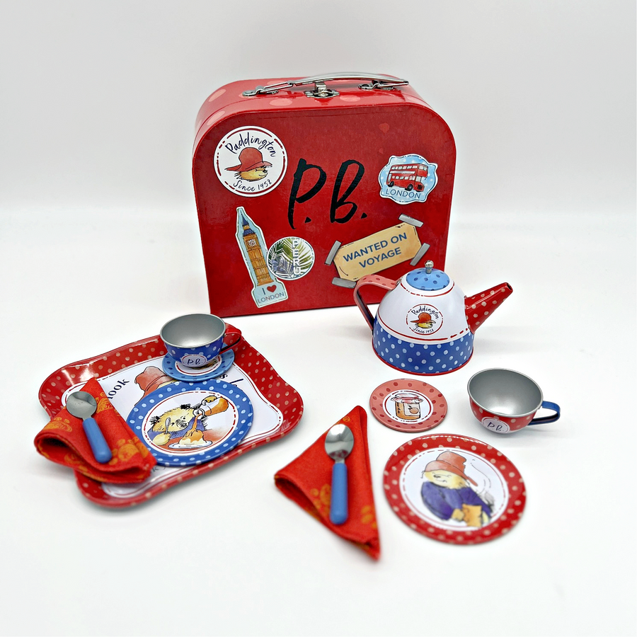 Paddington Bear tea set with red suitcase