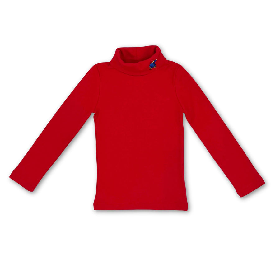 Red turtleneck with a small Paddington Bear embroidery