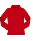 Red long-sleeve turtleneck with a small embroidered Paddington Bear detail near the collar