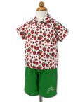 On Form- Very Hungry Caterpillar Shorts paired with Strawberry Shirt, featuring vibrant prints and embroidery. 